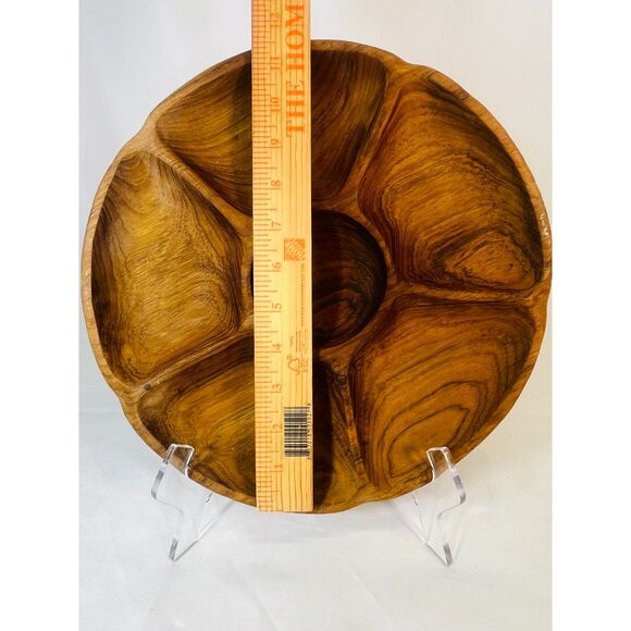 Teak Wood Offering Bowl Serving Bowl Wood Thailand Handcrafted - Picture 6 of 6